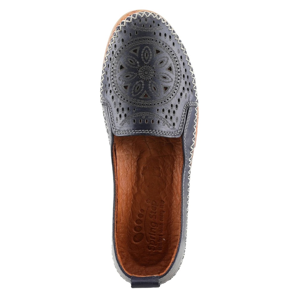 Spring Step Ingrid Navy Blue Slip On Leather Loafers Flats Size 39 Boho Nautical